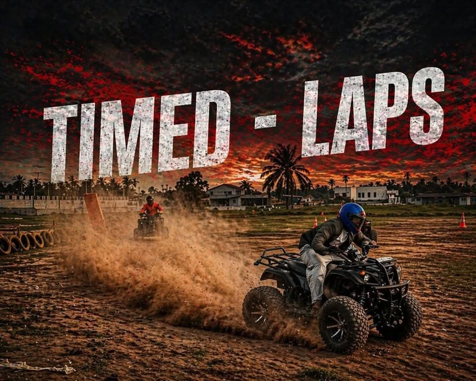 Timed Laps — riders at GRIT Quad Biking Arena at sunset