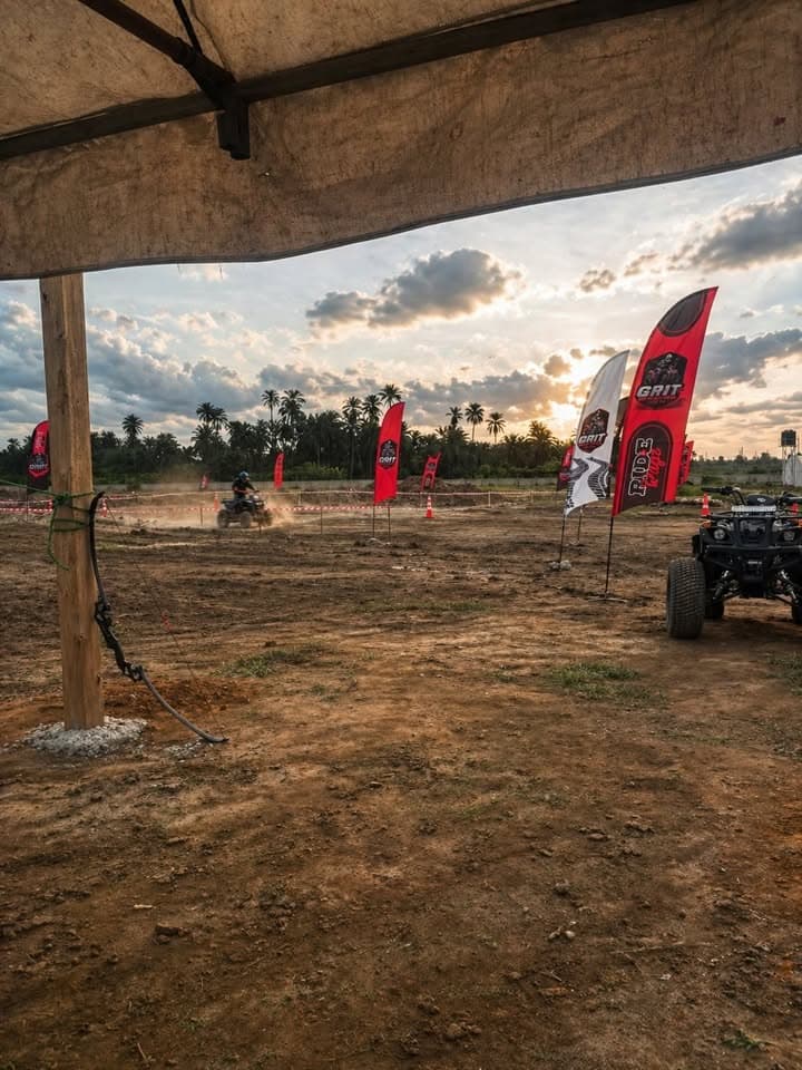 GRIT Quad Biking Arena venue at sunset with GRIT flags